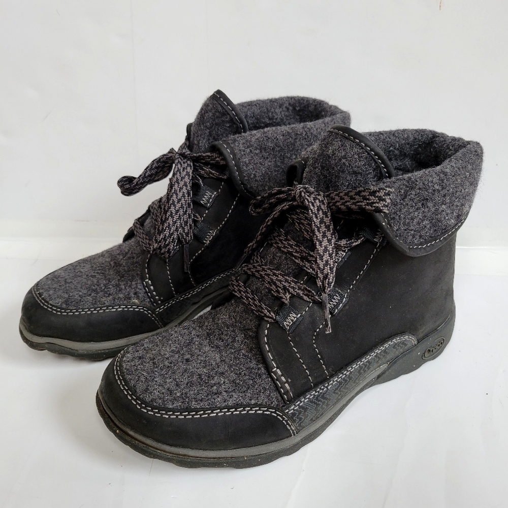 Chaco Barbary Black Leather Waterproof Ankle Boots